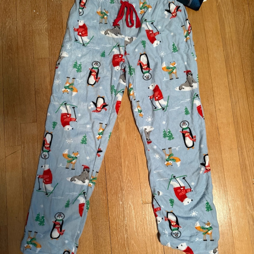 Cuddl Duds Women's Pajama Bottoms - Light Blue with Penguin and Fox Print
